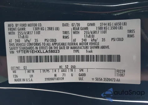 2020 Ford Ranger Xlt from USA, damaged, VIN 1FTER1EHXLLA58023